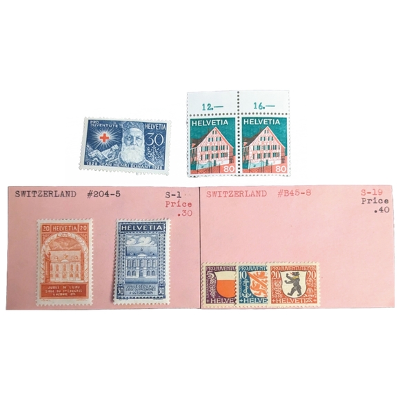 8 Vintage International Stamps From Switzerland / Helvetia from 1920s and 70s - Picture 1 of 2